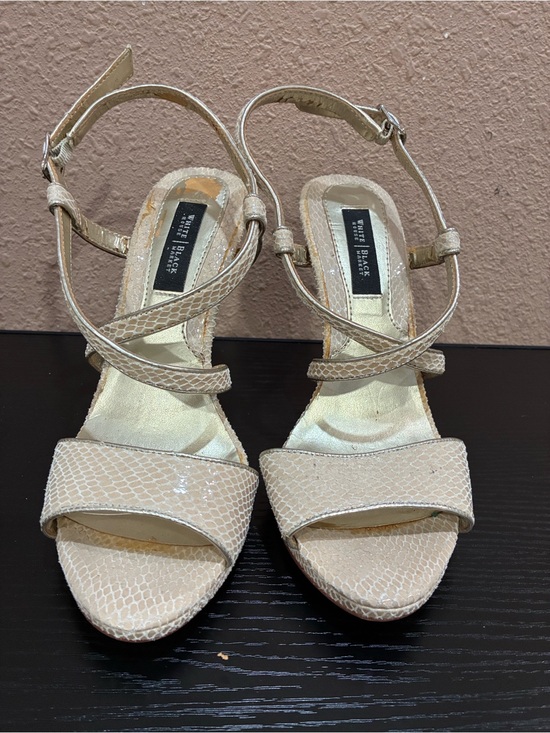 White House Black Market Shoes - White House Black Market Neutral Textured Strap Heels